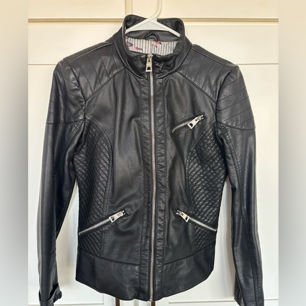 Guess Black Quilted Leather Jacket